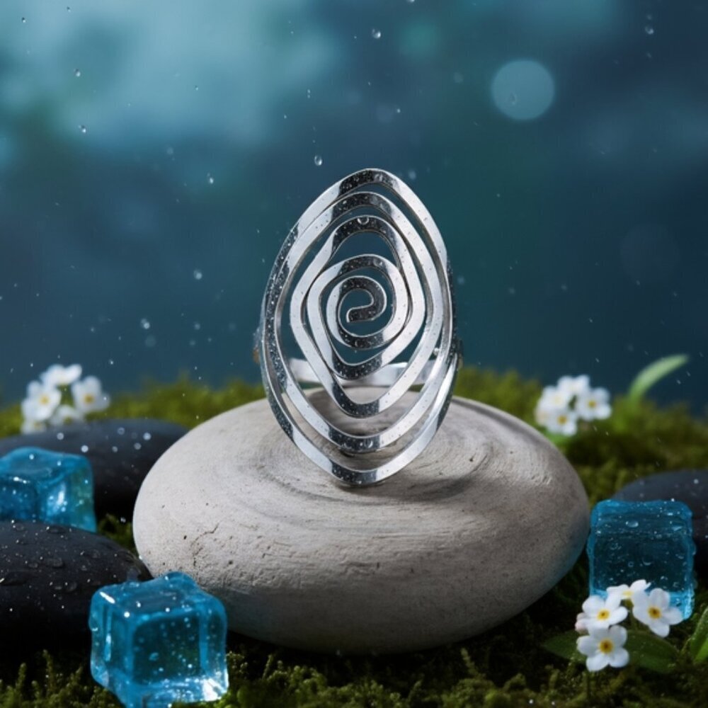 Stainless Steel Spiral Swirl Adjustable Ring Whimsigoth Witchy Boho Sz 8-10
